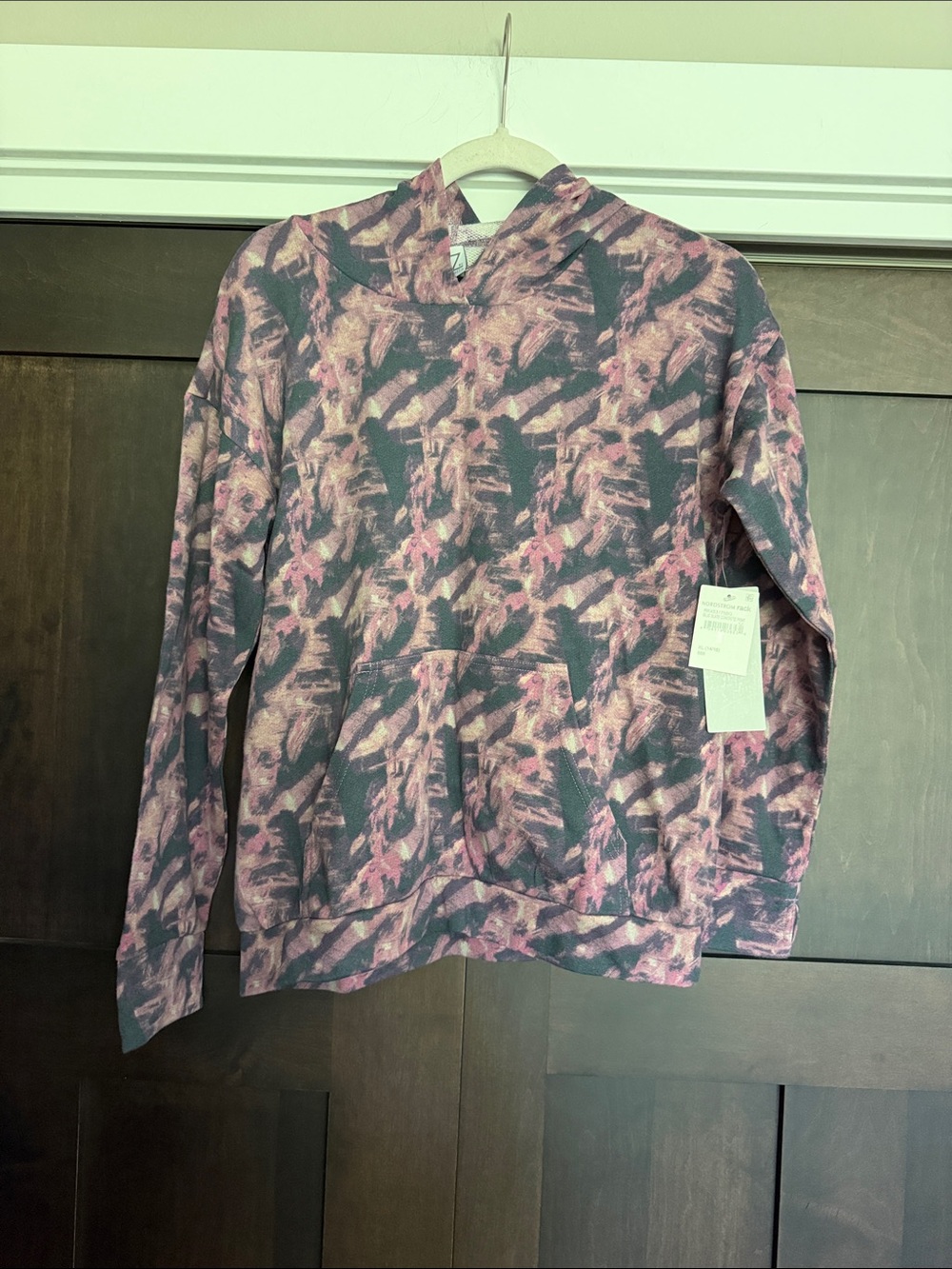 Zella Girl Pink and Gray Tie-Dye Pullover Hoodie